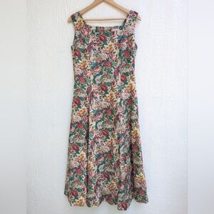 Vintage Talbots 100% Linen Floral Cottagecore Button Down Back Dress Size 10